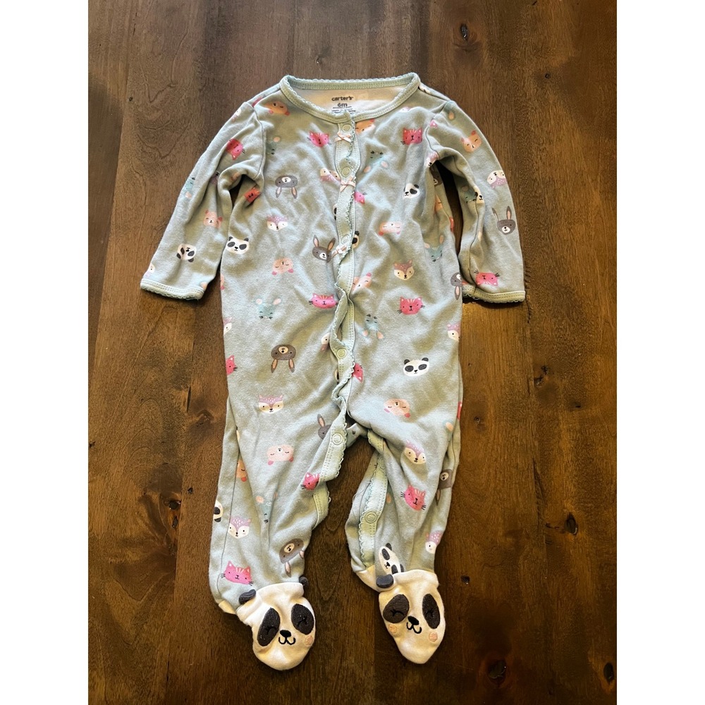 Carters Baby Girls 6M Animal Print Footed Sleep and Play Panda Cat Bunny Blue